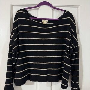 Striped Boatneck Women's Sweater - Black & Cream